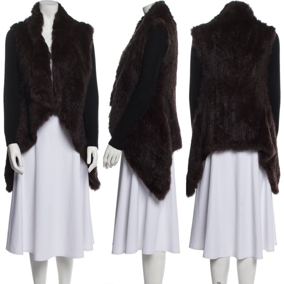 Love Token Knit Rabbit Fur Jacket Cardigan Ribbed Sleeve Open Front Asymmetrical - Picture 4 of 16